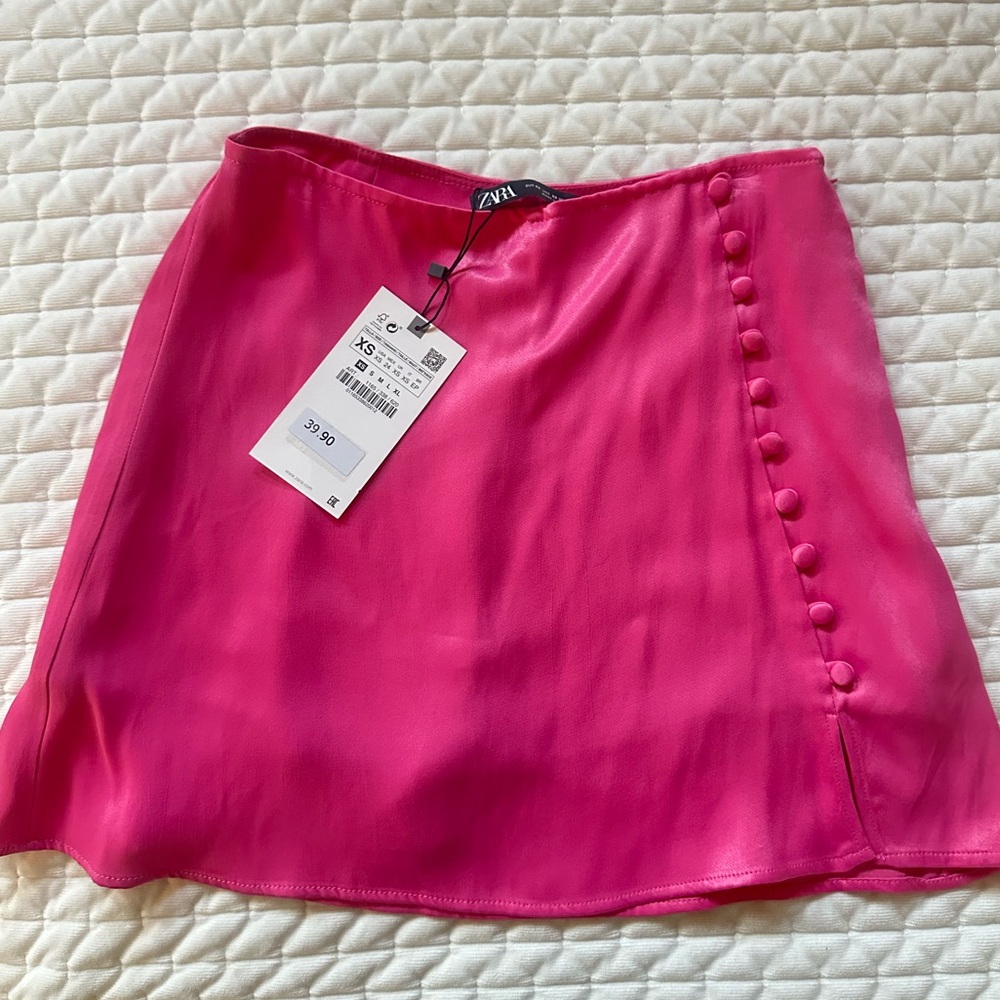 Zara NWT Pink Satin Button-Detail Women's Skort XS